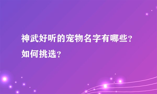 神武好听的宠物名字有哪些？如何挑选？