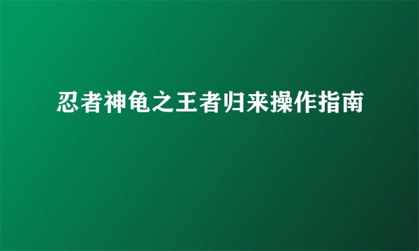 忍者神龟之王者归来操作指南