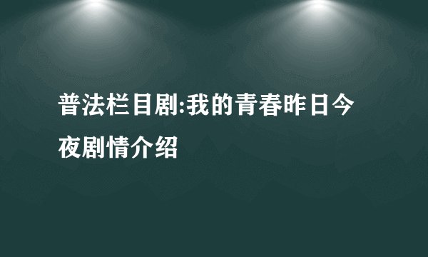 普法栏目剧:我的青春昨日今夜剧情介绍
