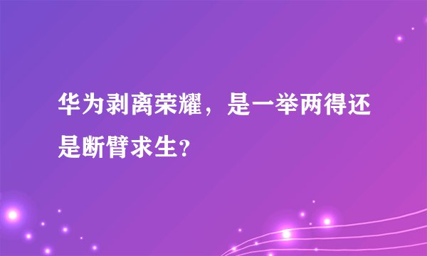 华为剥离荣耀，是一举两得还是断臂求生？