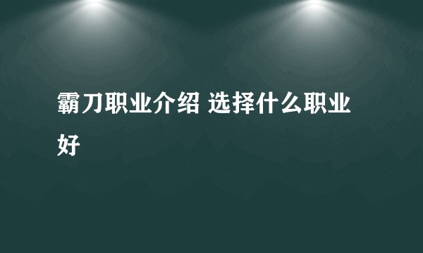 霸刀职业介绍 选择什么职业好