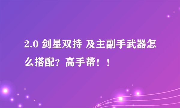 2.0 剑星双持 及主副手武器怎么搭配？高手帮！！