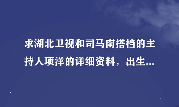 求湖北卫视和司马南搭档的主持人项洋的详细资料，出生年月日，哪个城市的