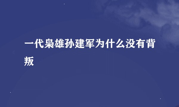 一代枭雄孙建军为什么没有背叛