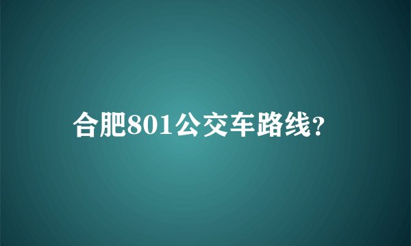 合肥801公交车路线？