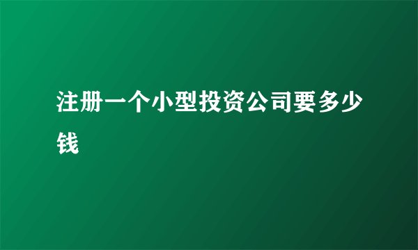注册一个小型投资公司要多少钱