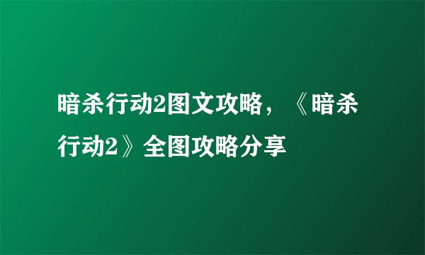暗杀行动2图文攻略,《暗杀行动2》全图攻略分享