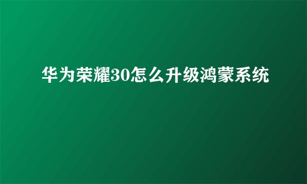 华为荣耀30怎么升级鸿蒙系统