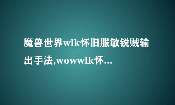 魔兽世界wlk怀旧服敏锐贼输出手法,wowwlk怀旧服敏锐贼输出循环攻略