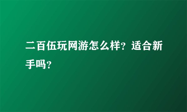 二百伍玩网游怎么样？适合新手吗？