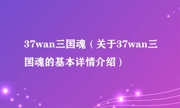 37wan三国魂（关于37wan三国魂的基本详情介绍）