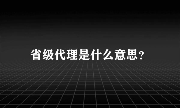省级代理是什么意思？