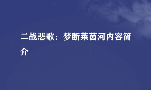 二战悲歌:梦断莱茵河内容简介