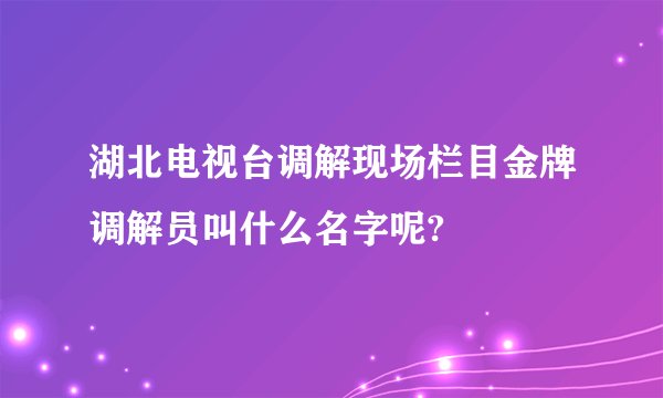 湖北电视台调解现场栏目金牌调解员叫什么名字呢?