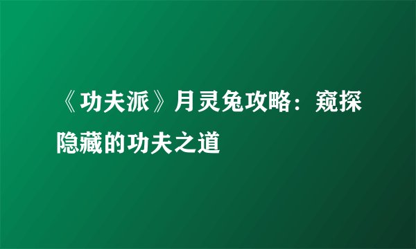 《功夫派》月灵兔攻略：窥探隐藏的功夫之道