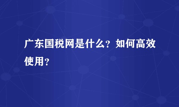 广东国税网是什么？如何高效使用？