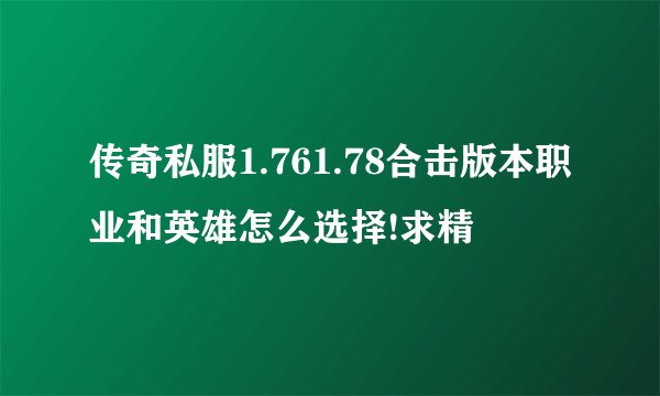 传奇私服1.761.78合击版本职业和英雄怎么选择!求精