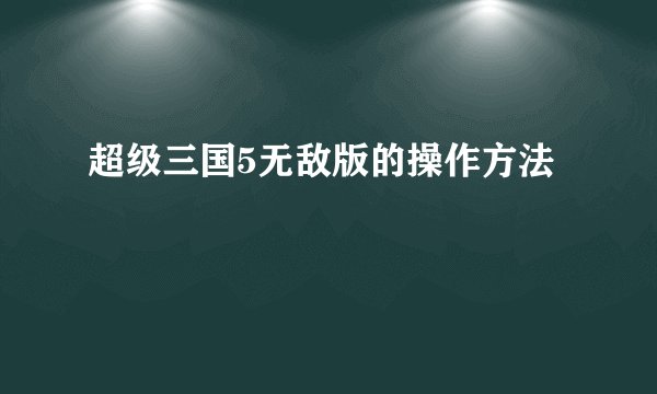 超级三国5无敌版的操作方法