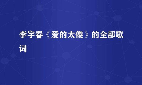 李宇春《爱的太傻》的全部歌词