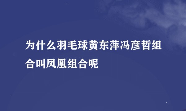 为什么羽毛球黄东萍冯彦哲组合叫凤凰组合呢