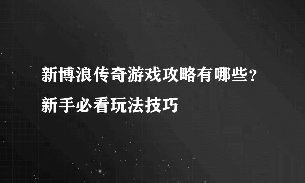 新博浪传奇游戏攻略有哪些？新手必看玩法技巧