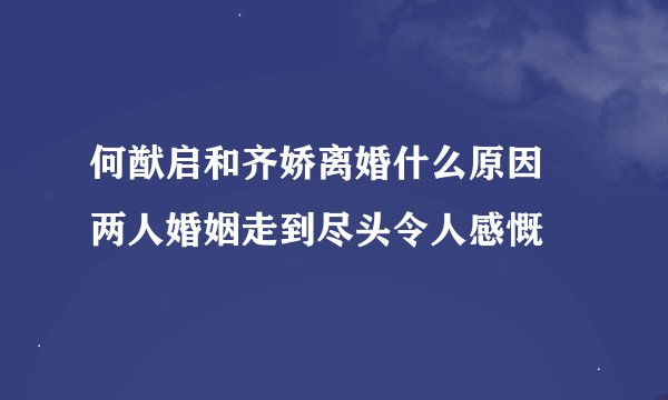 何猷启和齐娇离婚什么原因 两人婚姻走到尽头令人感慨