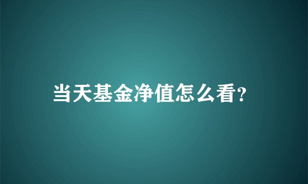当天基金净值怎么看？