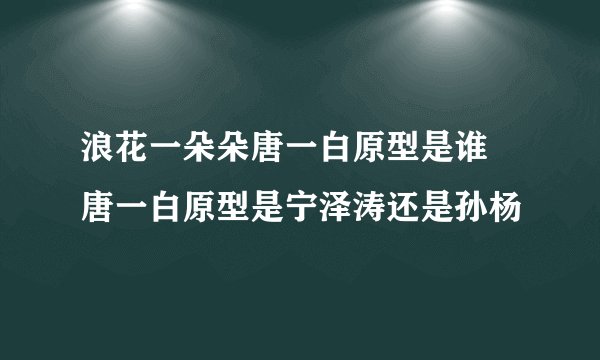 浪花一朵朵唐一白原型是谁 唐一白原型是宁泽涛还是孙杨
