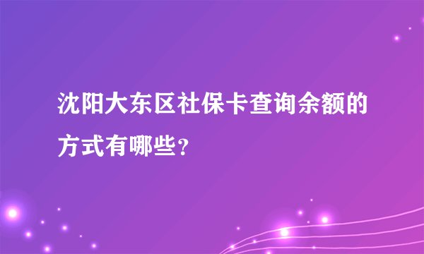 沈阳大东区社保卡查询余额的方式有哪些？