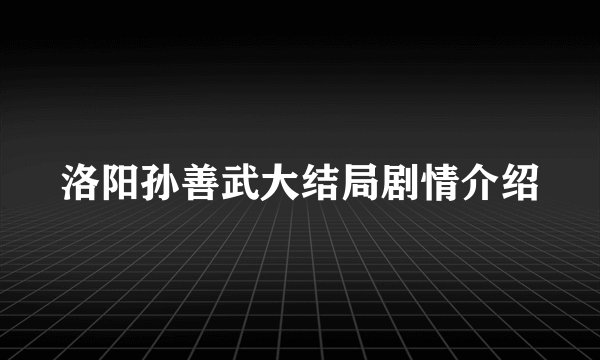 洛阳孙善武大结局剧情介绍