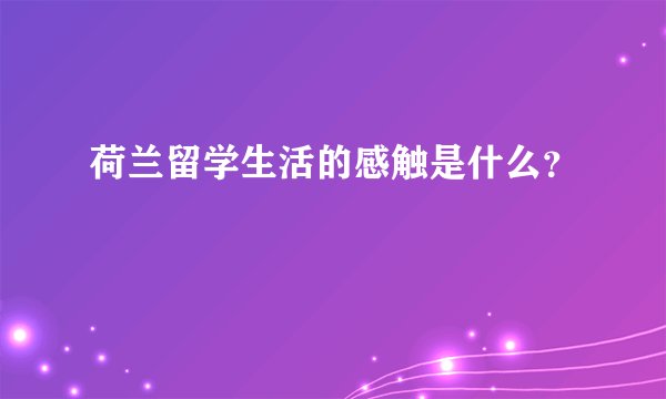 荷兰留学生活的感触是什么？