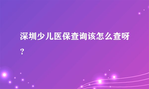 深圳少儿医保查询该怎么查呀？