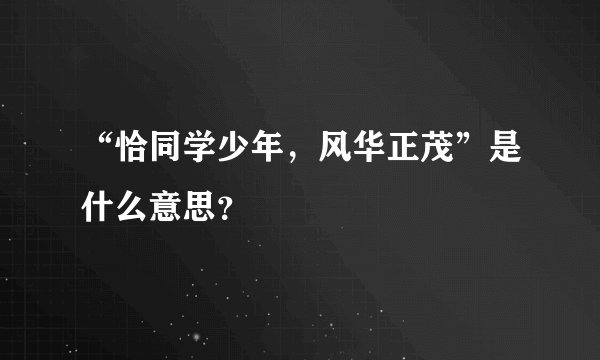 “恰同学少年，风华正茂”是什么意思？