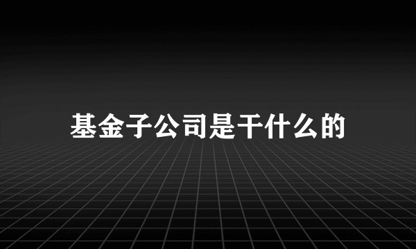 基金子公司是干什么的