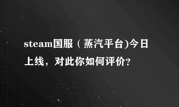 steam国服（蒸汽平台)今日上线，对此你如何评价？