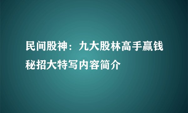 民间股神：九大股林高手赢钱秘招大特写内容简介