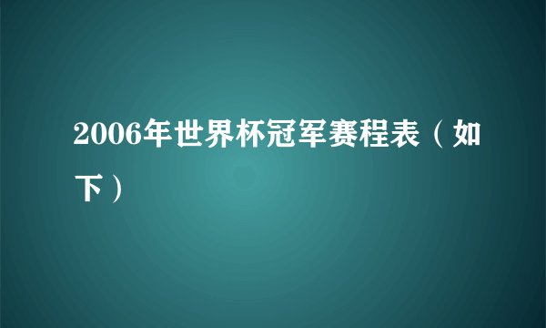 2006年世界杯冠军赛程表（如下）
