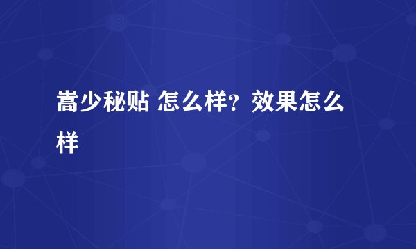 嵩少秘贴 怎么样？效果怎么样
