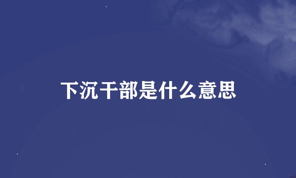 下沉干部是什么意思