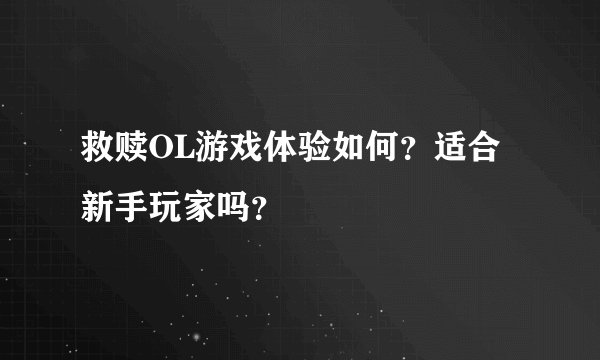 救赎OL游戏体验如何？适合新手玩家吗？