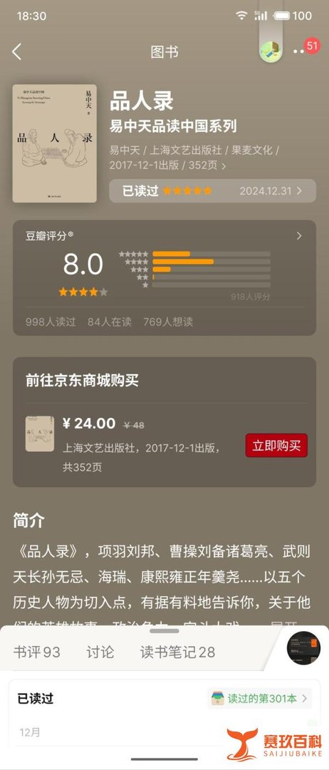 2024年第64本书——《品人录》