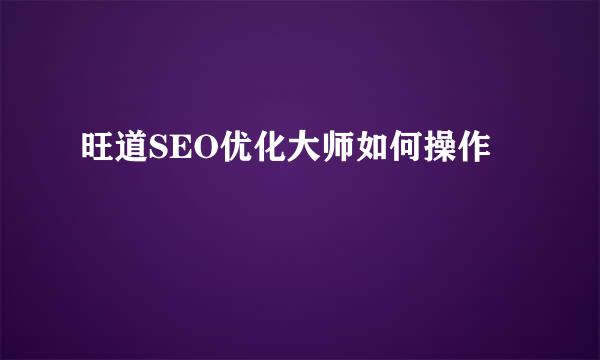 旺道SEO优化大师如何操作