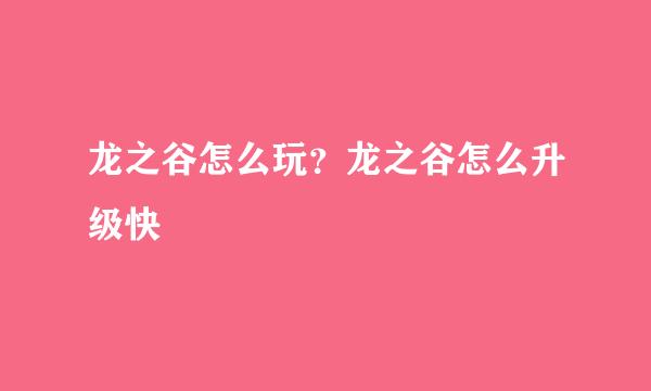 龙之谷怎么玩？龙之谷怎么升级快